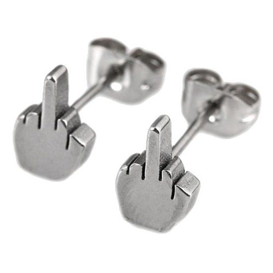 Fako Bijoux® - Oorbellen - Steker - RVS - Middelvinger - Zilverkleurig
