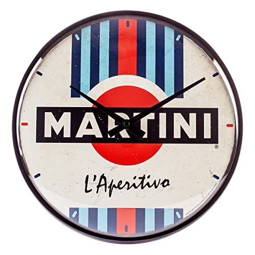 Nostalgic Art Retro wandklok, Martini – L'Aperitivo Racing Stripes – Geschenkidee voor cocktailfans, Grote keukenklok, Deco vintage design, Ø 31 cm