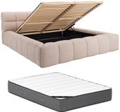 Vente-unique Bed met opbergruimte stof beige 200 x 200 cm