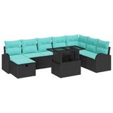 vidaXL Ensemble de canapé de jardin 9 pc Noir polyrotin
