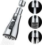Pièces de robinet - Tête de robinet - Robinet de cuisine - Tête de robinet flexible - Tuyau de robinet rotatif - Bec de robinet - Rallonge - Rotation à 360 degrés - 3 positions - Économe en eau - Argent