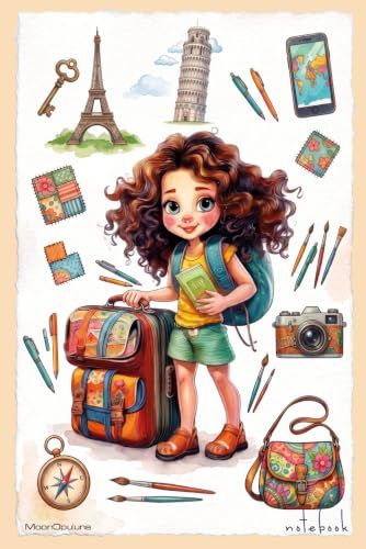 Cute Traveler Girl Unlined Notebook: Cream 6x9 Inches 120 Pages Journal for Girls, Teens & Kids, Travel Journal, Aesthetic School Supplies & Journaling Gift.