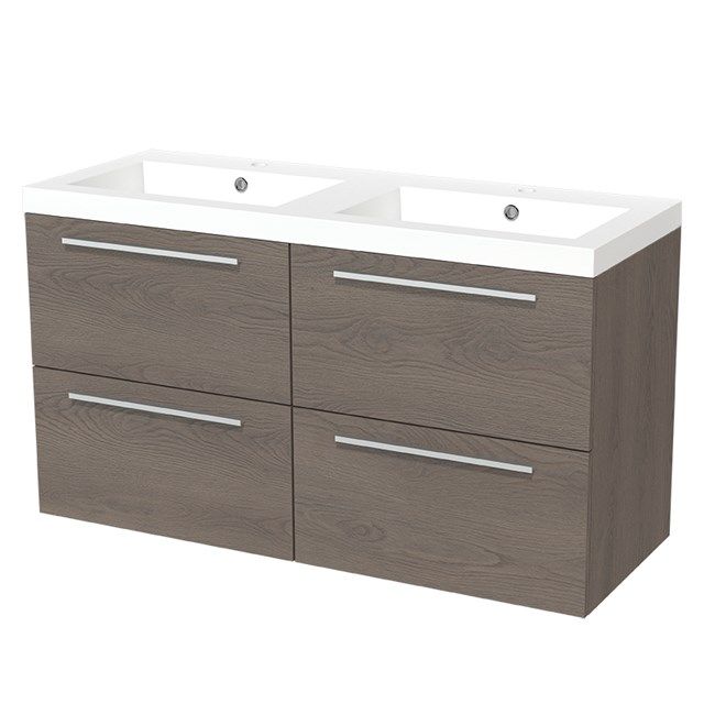 Maxaro Badkamermeubel 120cm Modulo Donkerbruin Eiken 4 lades Vlak Wastafel Mineraalmarmer