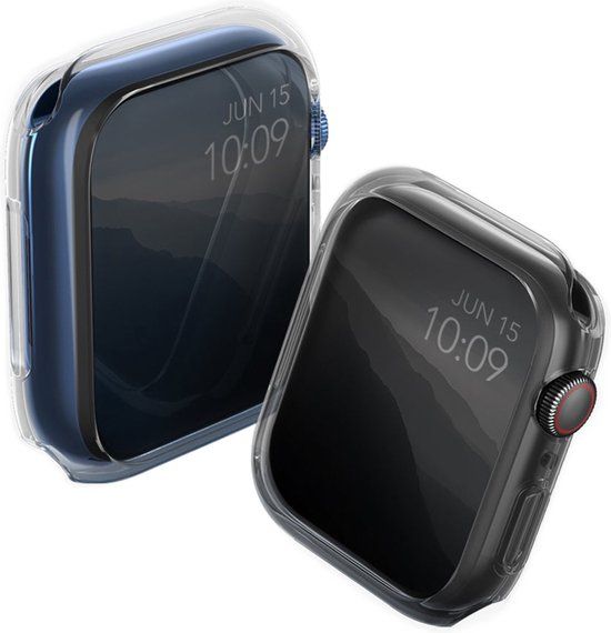 UNIQ kast Glas Apple Watch Serie 7/8/9 45mm. Dual Pack helder-rook/helder-rook