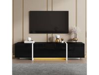 ZEVKOR Meuble TV - 170 cm - 3 portes & 1 tiroir - LED - Finition brillante noir/blanc