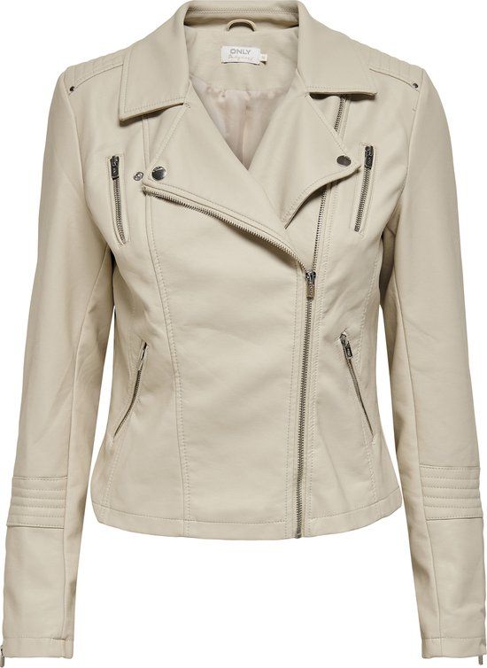 ONLY ONLGEMMA Faux Leather Biker Jacket Women - Size 34 - Silver Lining
