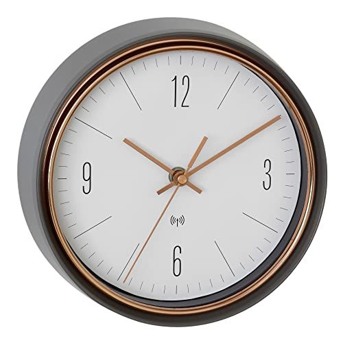 TFA design zendergestuurde wandklok 60.3547.10 - grijs/koperkleurig