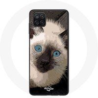 Maniacase Hoesje voor Samsung Galaxy A12 Zwart Wit Siamese Kat met Blauwe Ogen