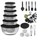 Set de 6 bols mélangeurs en acier inoxydable avec couvercles, tailles 16-30 cm, incluant bols à salade, 3 râpes, cuillères à mesurer et ustensiles de cuisine, sans BPA