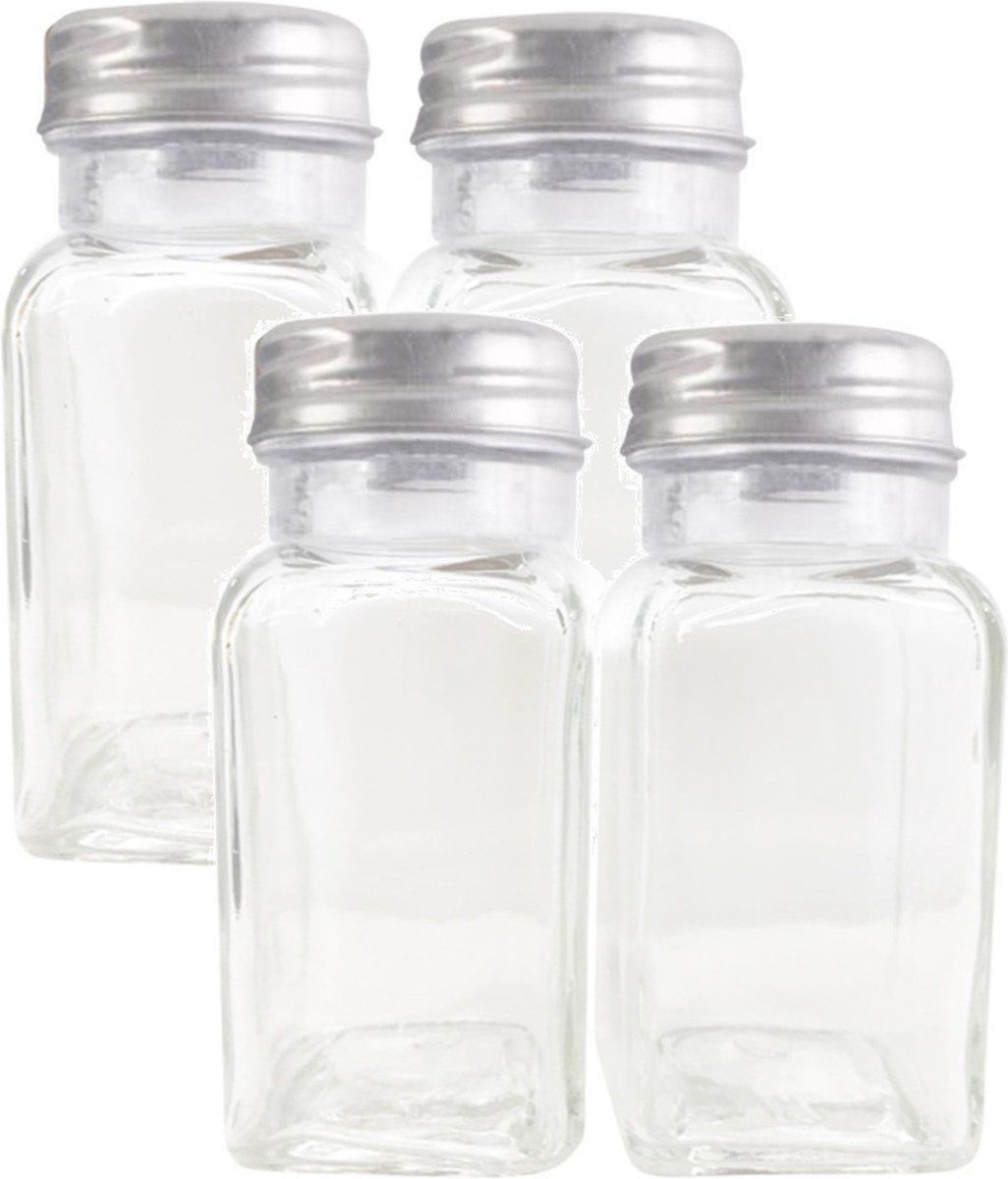 Dutch ID Setje van 8x stuks peper en zout vaatjes / strooiers van glas 4 x 9 cm - Peper en zout stel - Tafelvaatjes voor kruiden