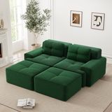 REDOM Modulaire U-Vormige Bank 2-Zits - Frameloos met Diepe Zitting - Modern Design - Cordstof - Groen - 204x177x69 cm