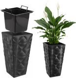 KADAX Bloempot met 3D-effect, bloempot van kunststof in 4 kleuren, plantenbak met inzetstuk en praktische handgrepen, kunststof pot, outdoor plantenbak, binnenpot (antraciet, hoogte: 74,5 cm)