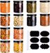 Ibenzoa® set de 12 boîtes de conservation transparentes, 500 ml, PET (sans BPA), couvercles noirs hermétiques à visser, 12 étiquettes + feutre blanc, 8,5 x 10 cm