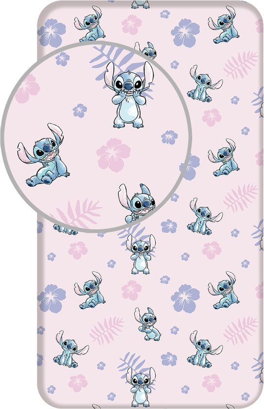 4KidsOnly Disney Lilo & Stitch hoeslaken - 90 x 200 cm - Katoen - Roze