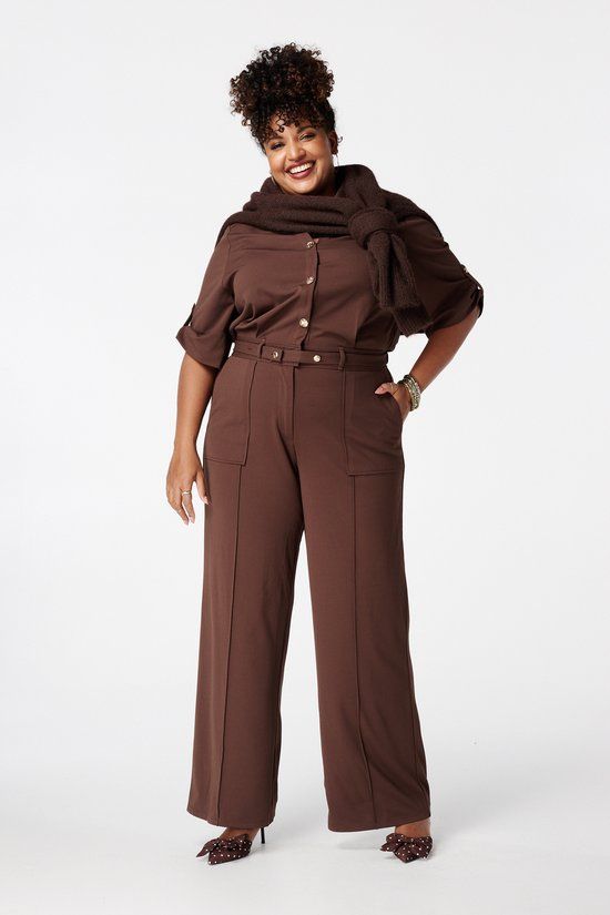 MS Mode Jumpsuit Jumpsuit met ceintuur Donker bruin Maat 52-54