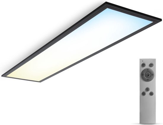 B.K.Licht - Dimbaar Plafondlamp - led paneel zwart - 25x100 cm - met afstandsbediening - ultraplat plafonniére - CCT - 3.000 tot 6.500 Kelvin - 2.200Lm - 24W