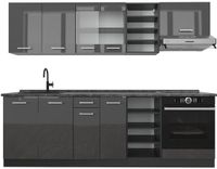 Vicco R-Line Complete keukeneenheid – 240 cm, WB Antraciet Antraciet hoogglans/antraciet
