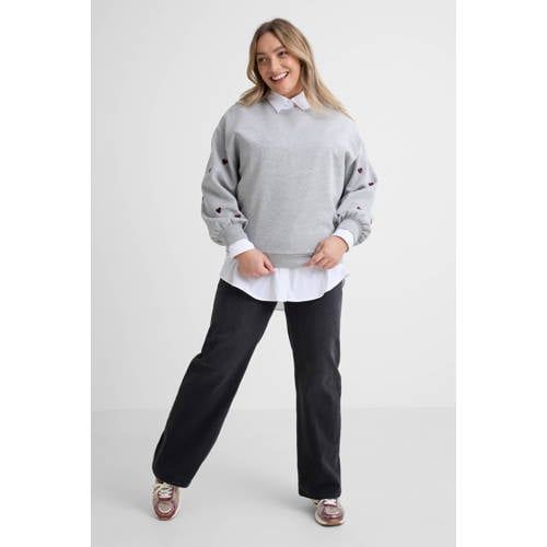GREAT LOOKS sweater met borduursels grijs melange