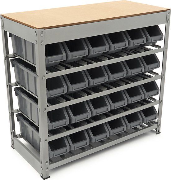 HBM machines Bakkenkast Opbergsysteem Stelling - Grijs - 24 Opbergbakken