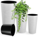 Merkloos KADAX Bloempot met houtspaanders, elegante bloempot met uitneembare inzet, bloempotbescherming voor kantoor, bloembak, tuinschaal (3-delige set: 19/25/30 cm, wit)