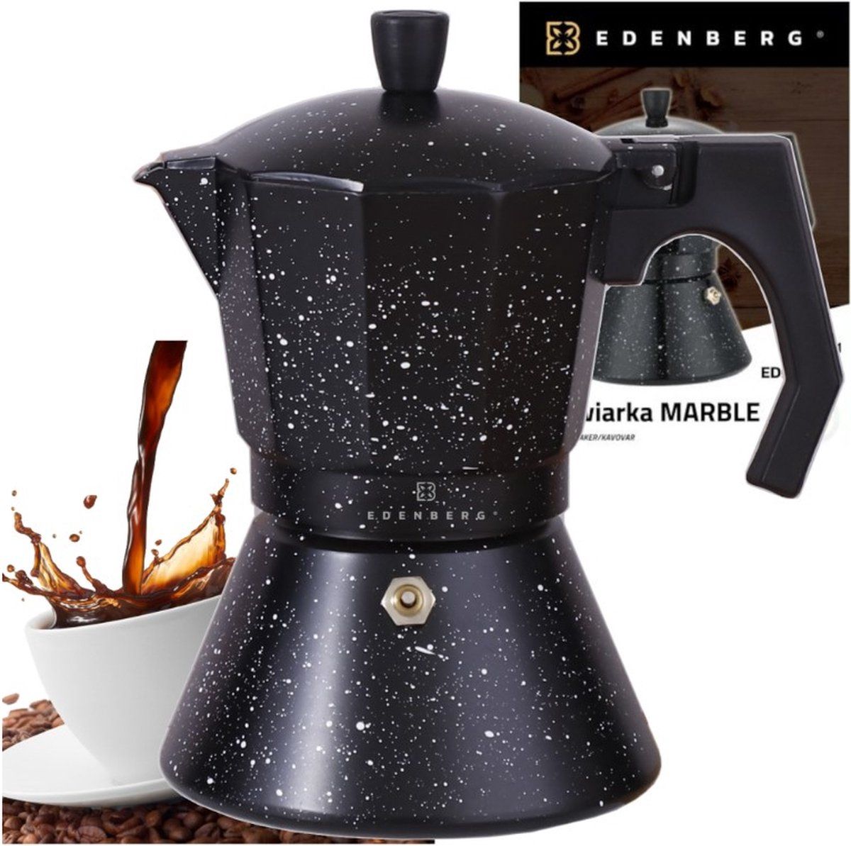 Edenberg Percolator - Koffiemaker 9 kops - Espresso Maker 450 ML - Marmer Coating - Zwart