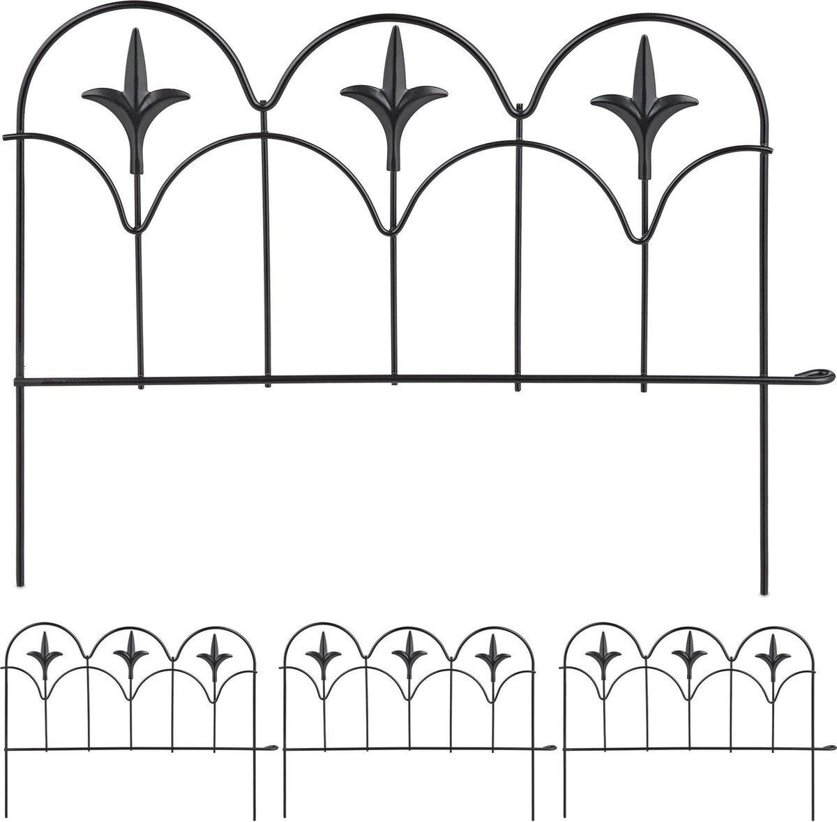 Relaxdays Perkhekje 4-delig - metaal - perkrand - in de grond steken - sierlijk - zwart