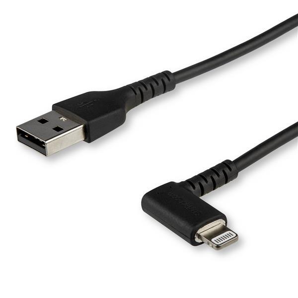 StarTech.com Premium USB-A naar Lightning Kabel 2m Zwart Robuuste 90° haakse USB Type A naar Lightning Charge & Sync Oplaadkabel met Aramide Vezels Apple MFi Gecertificeerd iPhone