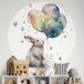 Sticker Mural Rond / Cercle Enfants - Lapin Ballons - Diamètre 80 Cm - Adhésif + Protection Brillante