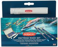 Derwent Inktense Wash Set, met 8 Watercolour Potloden, Spritzer, Water Brush & Penseel in Blik, Wateroplosbaar, voor Tekenen, Kleuren of Verven op Papier & Stof, Professionele Kwaliteit (2302584)