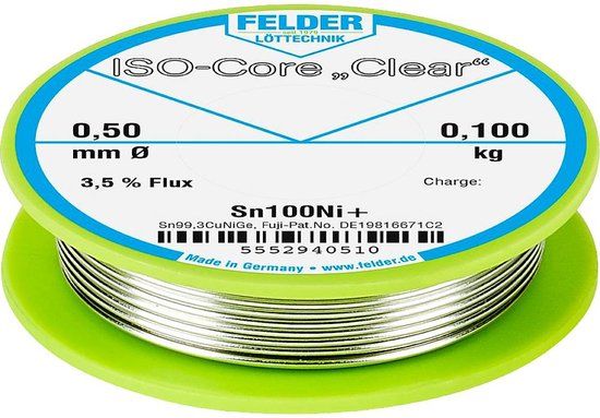 Felder ISO-Core Clear Sn100Ni+ Soldeertin Spoel Sn99,25Cu0,7Ni0,05 0.100 kg 0.5 mm