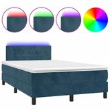 VidaXL Boxspringbed met matras en LED-verlichting, donkerblauw, 140x200 cm, fluweel