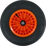Fort Kruiwagenwiel 400x100mm met 2PLy luchtband, kunststof velg Oranje, aslengte 130 mm en Ø 20mm