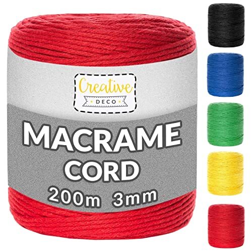 Creative Deco 200 m Rood Macrame Koord Katoenen Koord | 2-3 mm (+-0.5 mm) Dikte 15-laags Koord | 328 Voeten | Grote Touwrol Natuurlijke Dikke | Perfect Beeld Hangende Draad