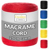 Creative Deco Corde Macramé Rouge 200 m Corde en Coton | Épaisseur 2-3 mm | 15 plis | 328 Pieds | Grande Bobine de Corde