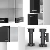 Vicco R-Line Complete keukeneenheid – 350 cm met hoge kast, met marmeren werkblad Zwart hoogglans/wit