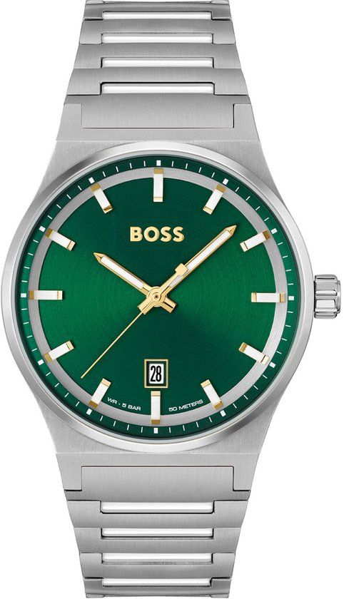 BOSS HB1514079 CANDOR Heren Horloge - Zilverkleurig - 41 mm - Quartz - Staal - Groen - 5 ATM