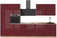 Vicco Complete keukeneenheid Fame-Line, Bordeauxrode hoogglans/Goudkleurig Eiken, 340 cm zonder werkblad