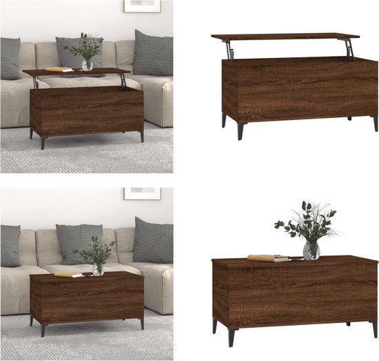 vidaXL Salontafel 90x44,5x45 cm bewerkt hout bruin eikenkleur