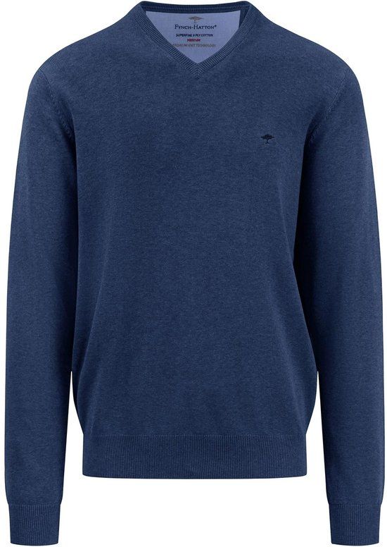 Fynch-Hatton V-hals Trui Donkerblauw 100% Katoen Regular Fit - L