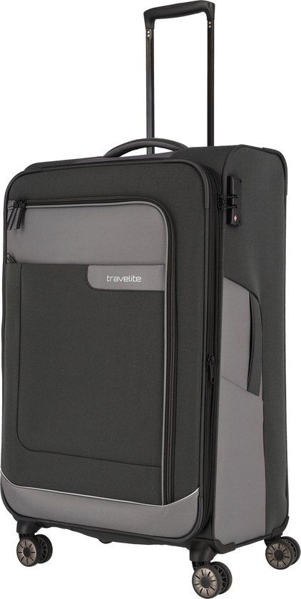 Travelite Viia 4 Wiel Trolley L Expandable Anthracite - 77cm - Hardcase - Grijs