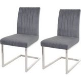 HWC Set van 2 sledestoelen HWC-L14, bezoekersstoel conferentiestoel, fluweel geborsteld roestvrij staal ~ donkergrijs