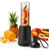 Merkloos Smoothie blender drinkfles - 600 ml - Roestvrij staal en kunststof - Zwart - 300 W
