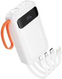 Hoco Powerbank 10.000mAh - Wit - Met Ingebouwde Kabels & Zaklamp