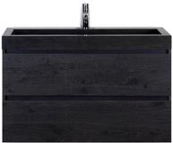 BES LED Maxx XL Badmeubelset 100 cm - Black Oak - Wastafel Lucca 1 Kraangat