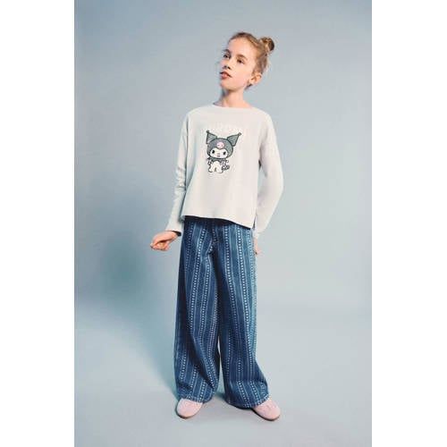 Mango Kids wide leg jeans met hartjes medium blue denim