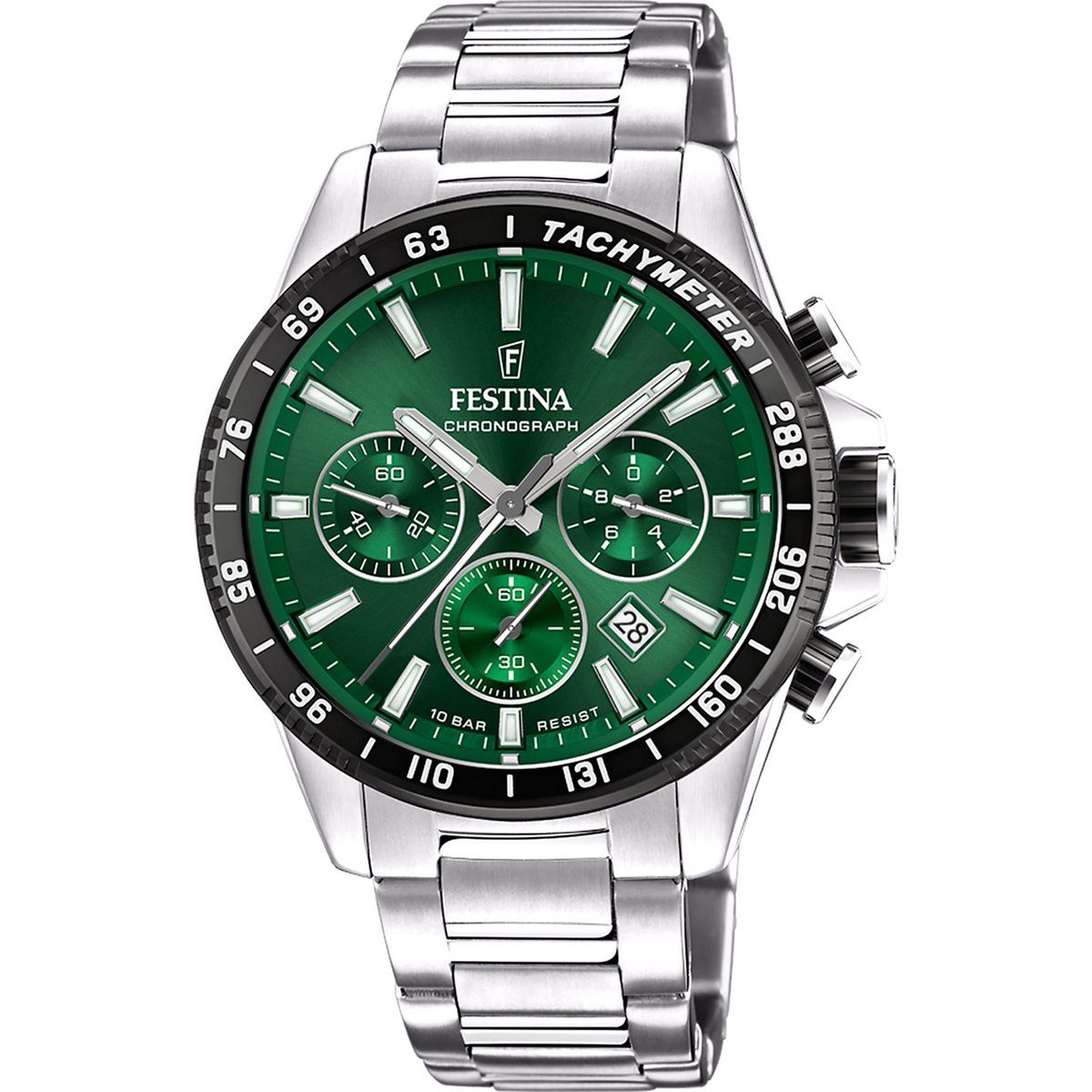 Festina F20560/4 Heren Horloge - Chronograaf - Mineraalglas - Roestvrijstaal/Staal - Zilverkleurig - Ø 45 mm - Quartz - Vouw/Vlindersluiting