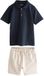 Next Jongens Set van getextureerd poloshirt met korte mouwen en short - Blauw