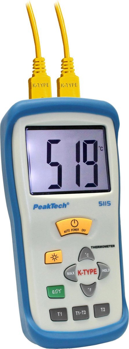 Peaktech 5115 Digitale thermometer ~ 2 CH ~ K-Type ~ -50 ... + 1300 ° C ~ met ° C / ° F Display