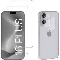 Phonillico® Gehard glas voor iPhone 16 PLUS en camerabescherming [Pack 2]