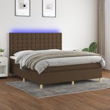 vidaXL Boxspring met matras en LED, stof, donkerbruin, 160x200 cm